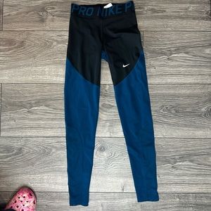 Blue and Black Nike Pro Leggings